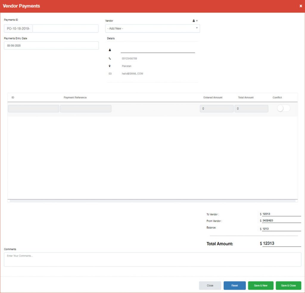 screenshot of vendor payments from